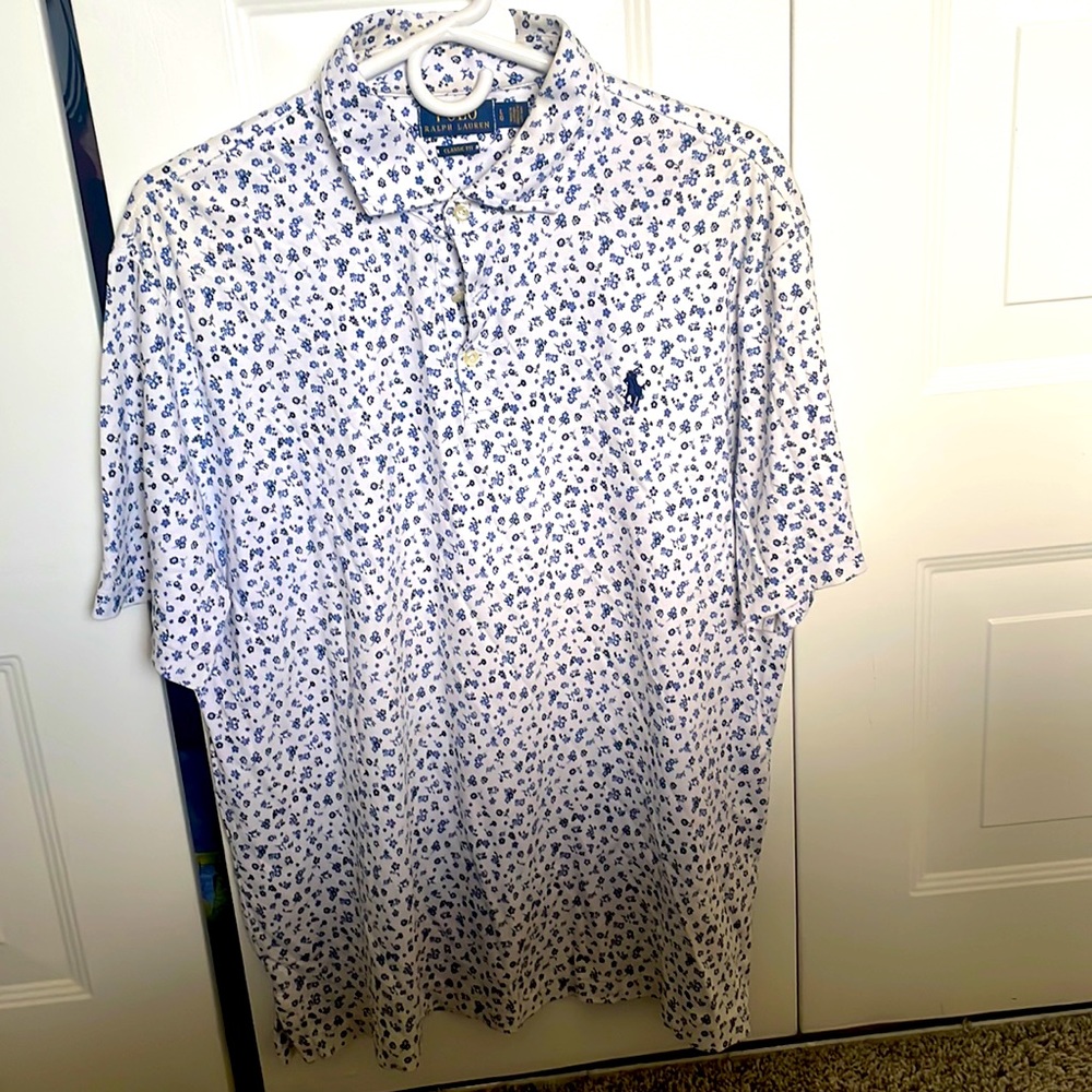 Polo Ralph Lauren L classic fit pattern short sleeve white/navy blue polo shirt